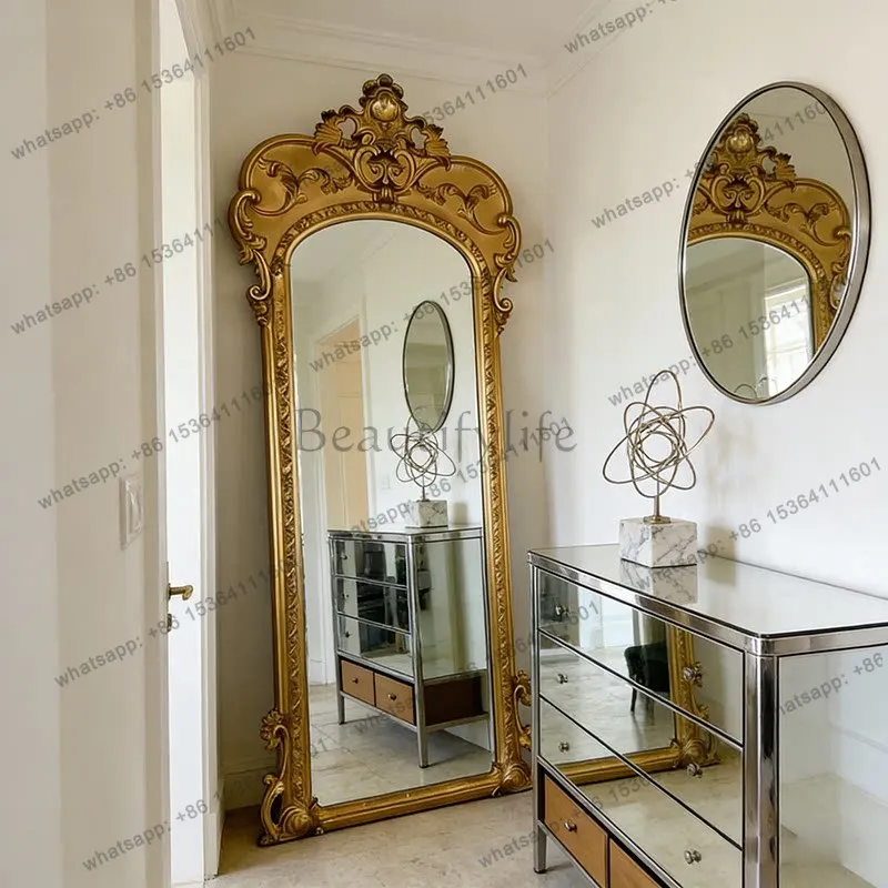 LJY Villa luxury custom large mirror French retro floor-to-ceiling American living room full-body mirror European full-length mi