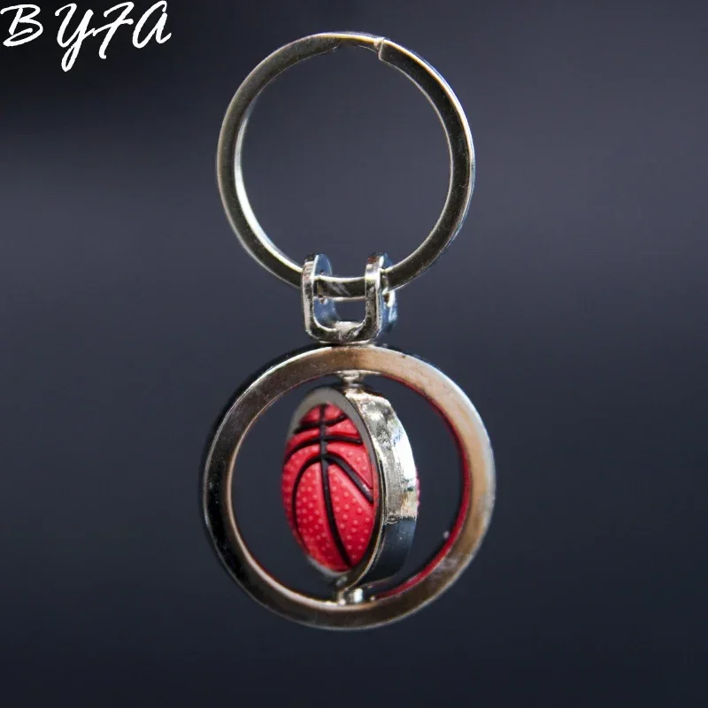 1pc Mini Personality Hot Sale 3D Sports Rotating Basketball Men Car Keychain Key Fob Ball Key Ring Jewelry Accessories Small