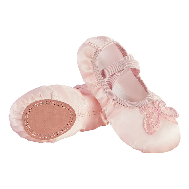 New Children\'s Ballet Shoe Girls\' Soft-soled Practice Dancing Princess Satin Embroidered Butterfly Shape Training Shoes