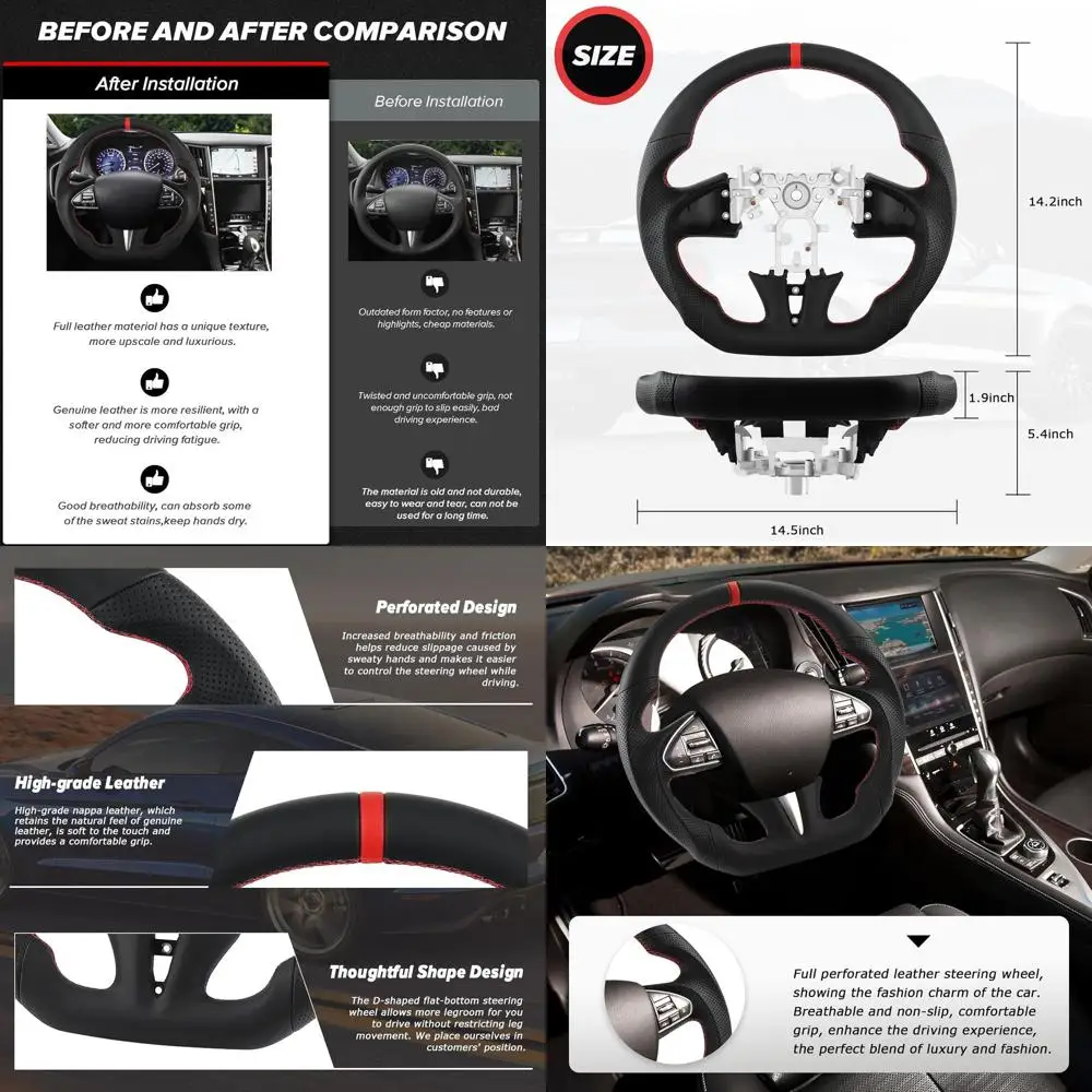 

Полностью кожаный D-образный руль с плоским дном Перфорированный кожаный руль для Infiniti Q50 2014-2017