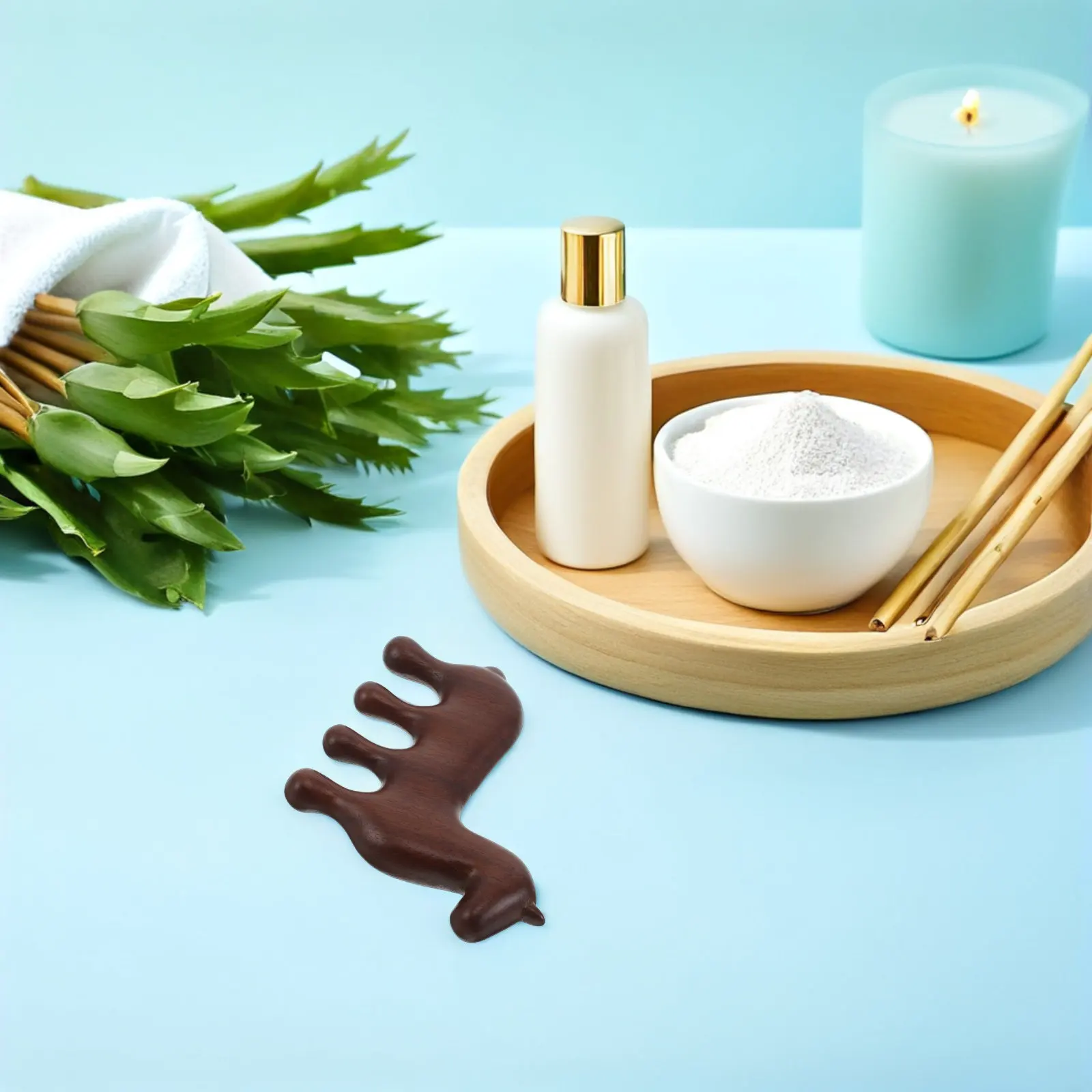 2Pcs Natural Sandalwood Massage Comb 2026 Year of Horse Scalp Massager Wide Tooth Brush No Static Head Gua Sha Scraper