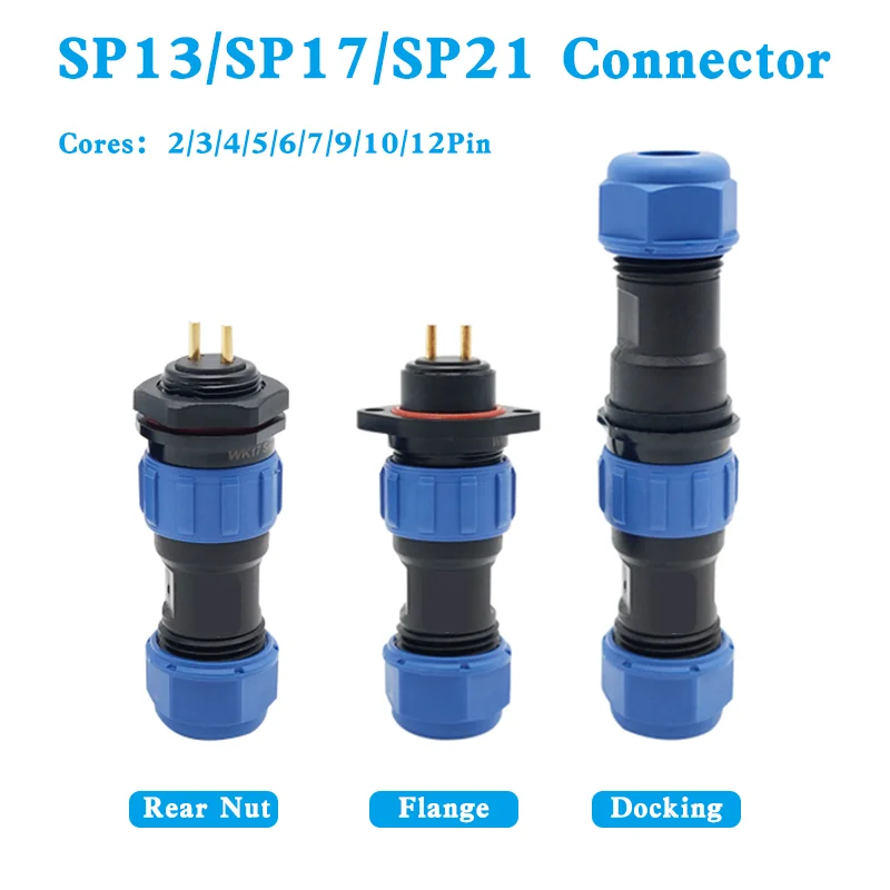 

SP13/SP17/SP21 Waterproof IP68 Aviation Plug Male Female Socket Back Nut Docking Electric Panel Install 2/3/4/5/6/7/9/10/12Pin