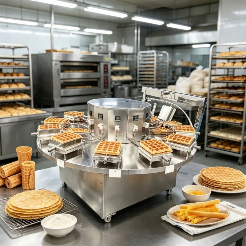 Small Commercial Crispy Waffle Production Line, Custom Egg Roll and Ice Cream Cone Crepe Making Machine