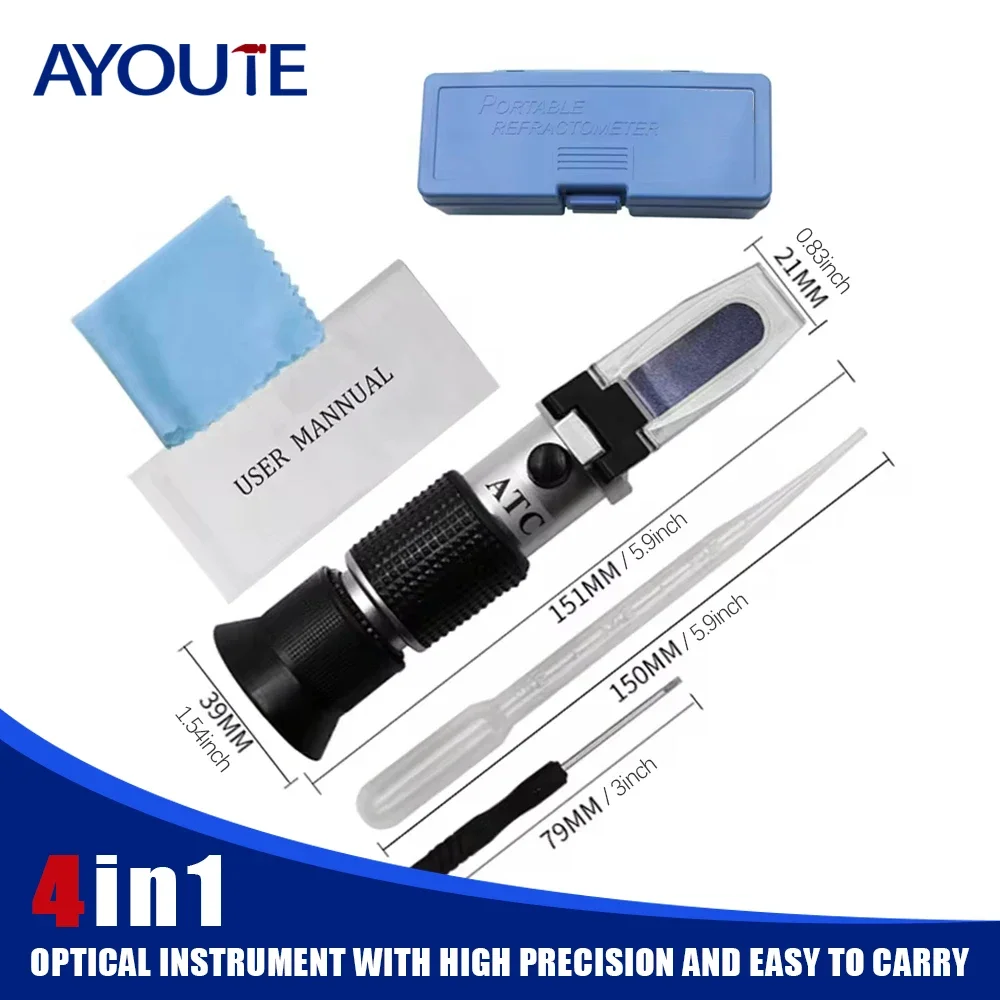 

4 in 1 Automotive Antifreeze Refractometer Car Urea Fluid Tester Battery Freezing ATC Detector Handheld Electrolyte Hydrometer