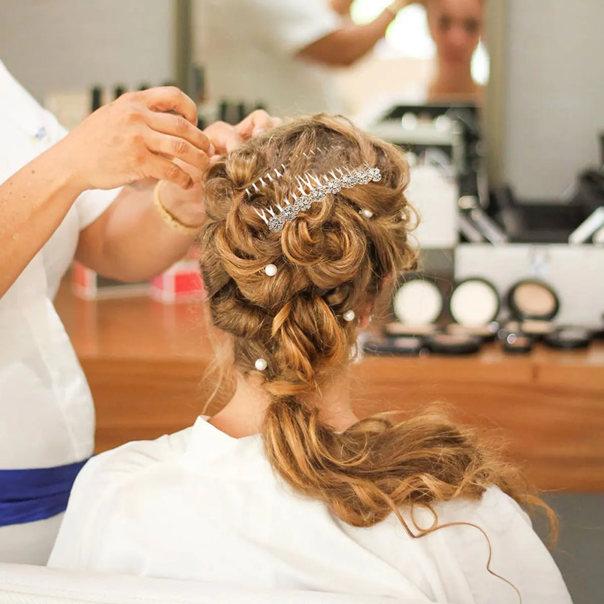 

2pcs Elegant Rhinestone Flower Hair Combs Stylish Hair Accessories For Women Bridal Wedding Party Dance Headdress