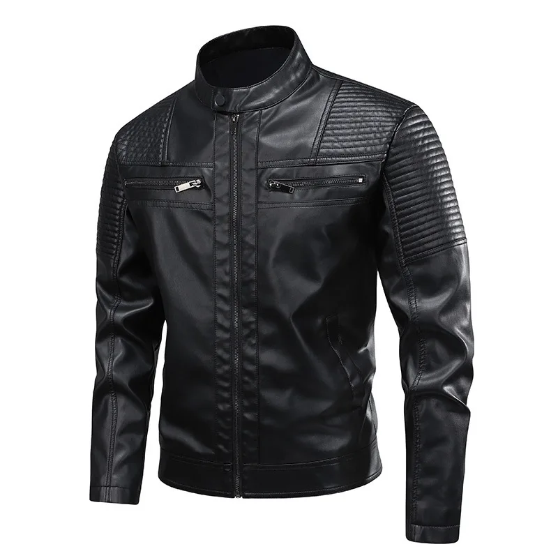 

New Fashion Men Streetwear Slim Motorcycle Leather Jackets Male Trendy Stand Collar Casual PU Leather Coats Man Fit Jackets 3XL