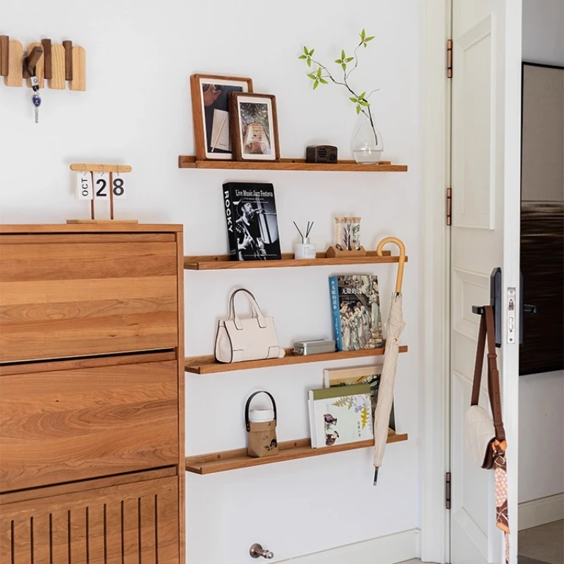 Solid Wood Wall Shelf Natural Finish Floating Holder for Living Room Rustic Bedroom Organizer Rack Handmade Wooden Display Rack