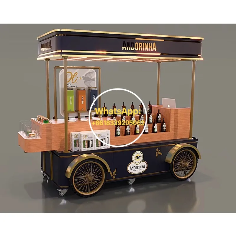 Commercial Wood Food Kiosk Mobile Coffee Cart Pizza Stand With Wheels Customized Mall Retail Display Vending Unit Snack Bar