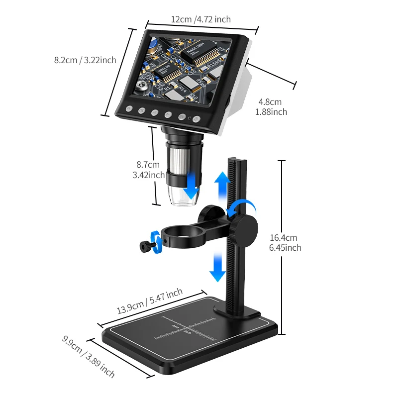 LCD Digital Coin Microscope 4.3 inch 50X-1000X Magnification Zoom USB Microscope 8 Adjustable LED Light Video Camera Microscope