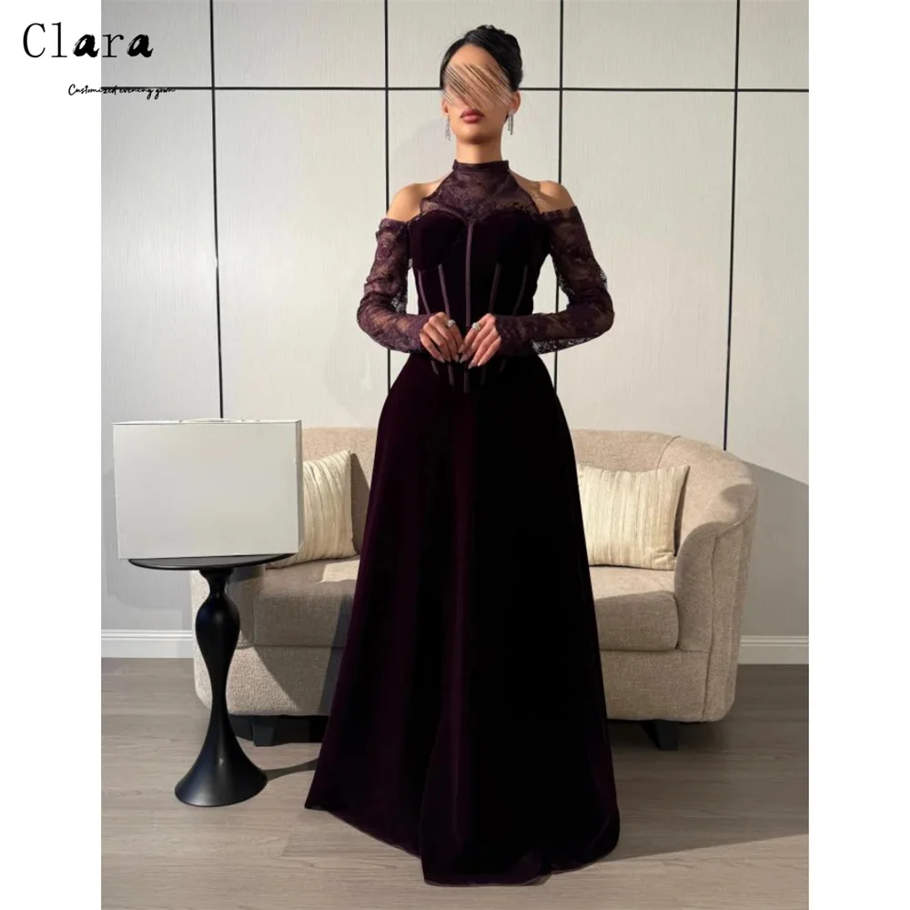 

Clara Custom Purple Round Neck Lace Embroidery Luxury Elegant Party Dresses for Wedding Woman Luxury Dress Evening 2026 Women's
