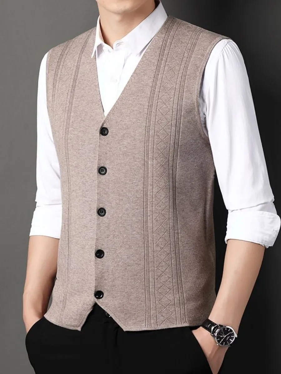 

Модный мужской вязаный жилет 2025 года, осень-зима, новинка, без рукавов, с V-образным вырезом, свободный крой, для повседневной носки, с особым цветочным узором