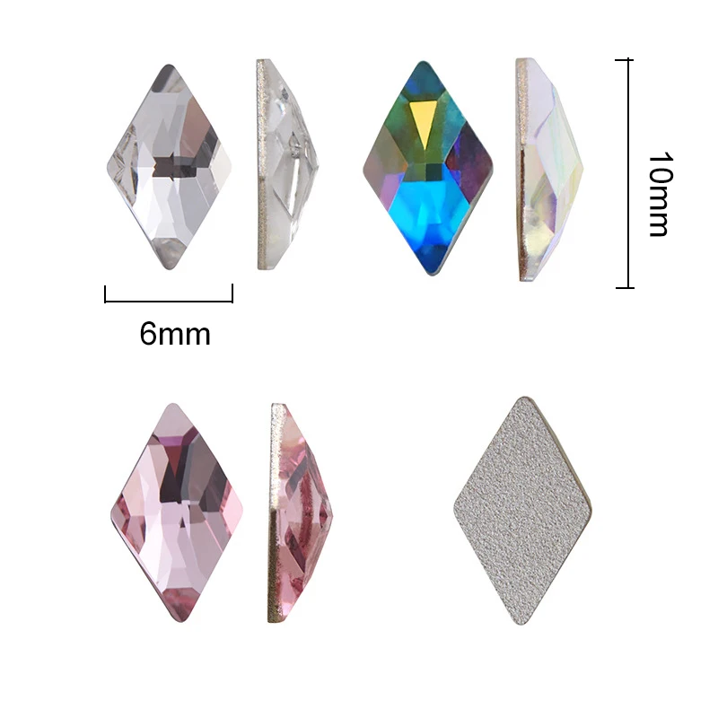 6X10mm 100pcs Popular Rhombus Nail Charms Crystal Different Colors Flatback Nail Art Rhinestones for DIY Nails Accessories