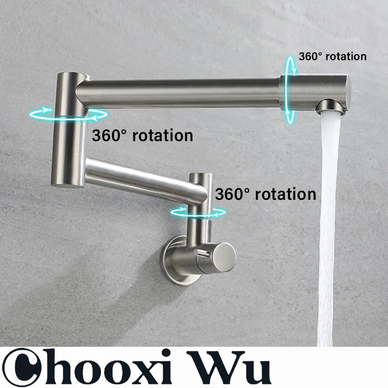 

304 stainless steel kitchen single cold water faucet, 360° rotation, honeycomb bubbling water, foldable to save space