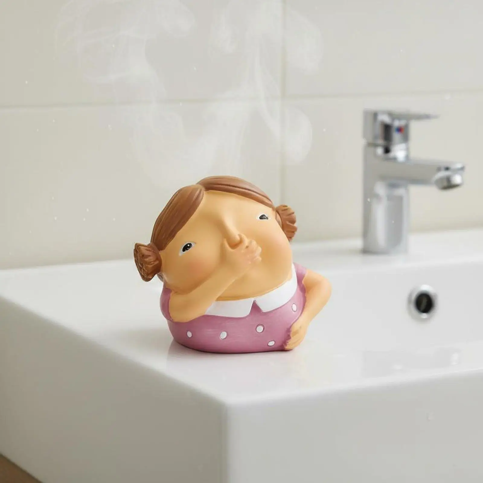 Quirky Kid Holding Nose Resin Figurine for Bathroom Counter Toilet Decor Miniature Prop Artistic Piece
