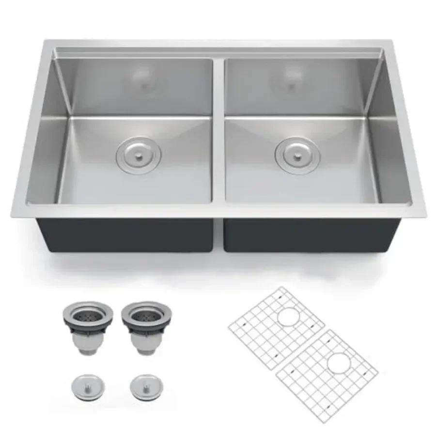 Kitchen sink for undermount workstation use, 16 gauge stainless steel, brushed finish, 33×19×10 inch deep basin with ledge, inc
