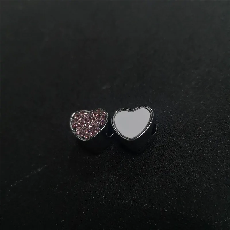 

sublimation blank heart photo bead metal charms with zircon hot transfer printing high quality charm material 15pieces/lot