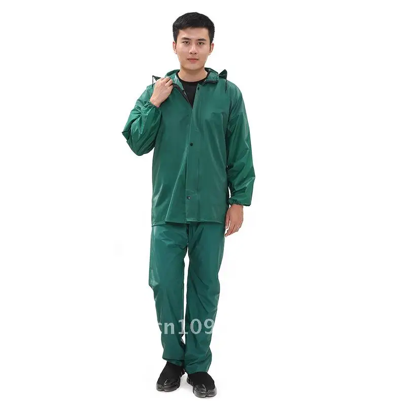 

Men's Thickened Reflective Split Raincoat Full-Body Anti-Rainstorm Outdoor Riding Courier Rain Gear Set Green Oxford Cloth