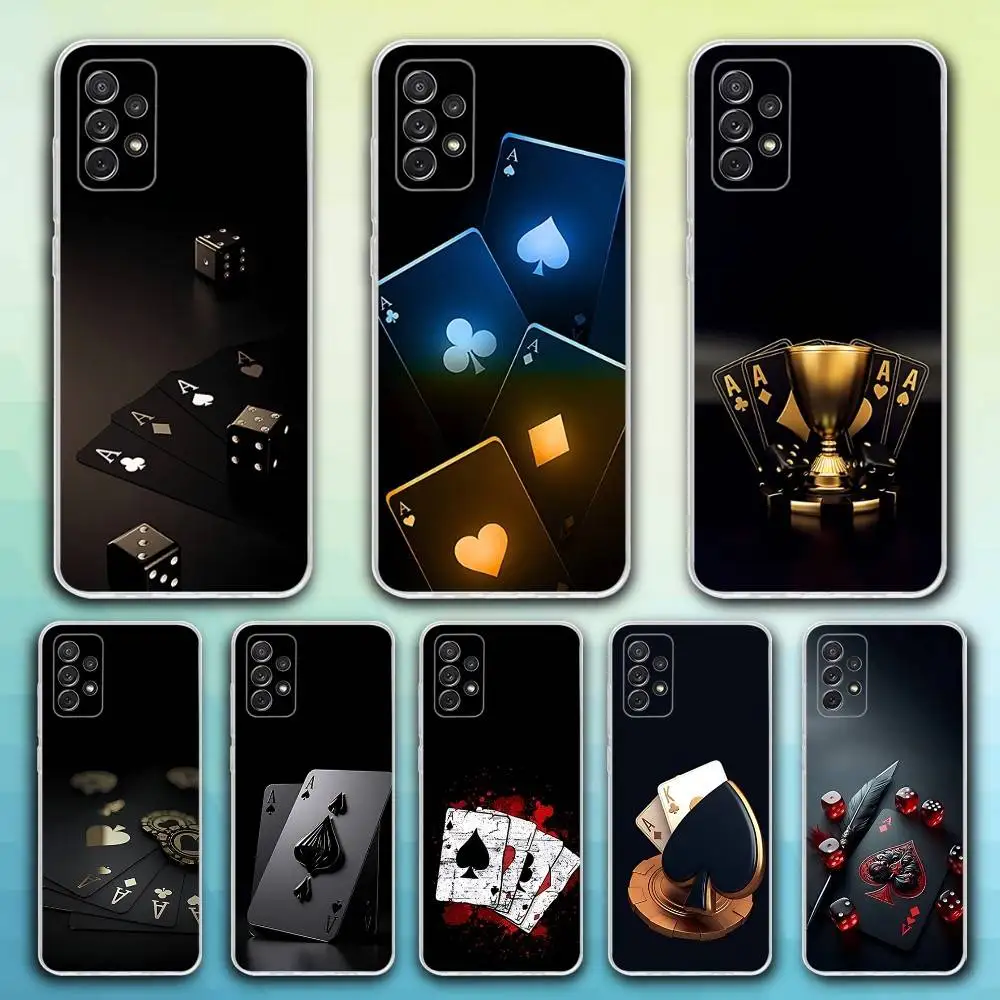 

S-Spades Play Poker Phone Case For Samsung S30,23,21,22,20, FE lite,S10,9,8,7 PIus Note20ultra Soft Transparent