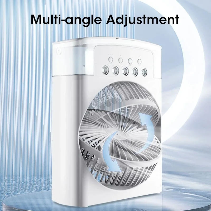 

Mini Portable Desk Evaporative Air Conditioner Cooler Fan 7 Color LED Light 1/2/3H Timer 3 Wind Speeds 3 Spray Modes