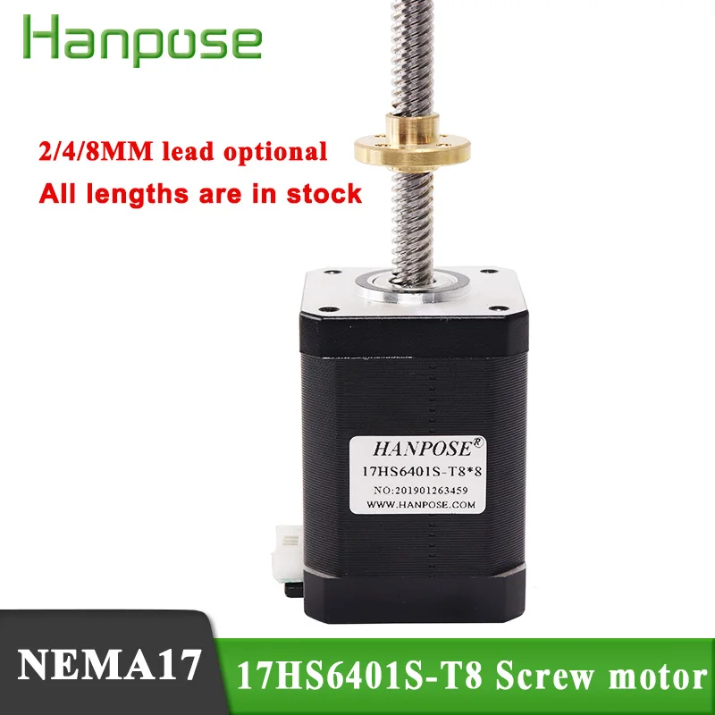 HANPSOE motor L=310mm 17HS6401S-T8*2/4/8 1.8A 70N.CM lengths can be customized for Various instrument NEMA17 screw stepper motor