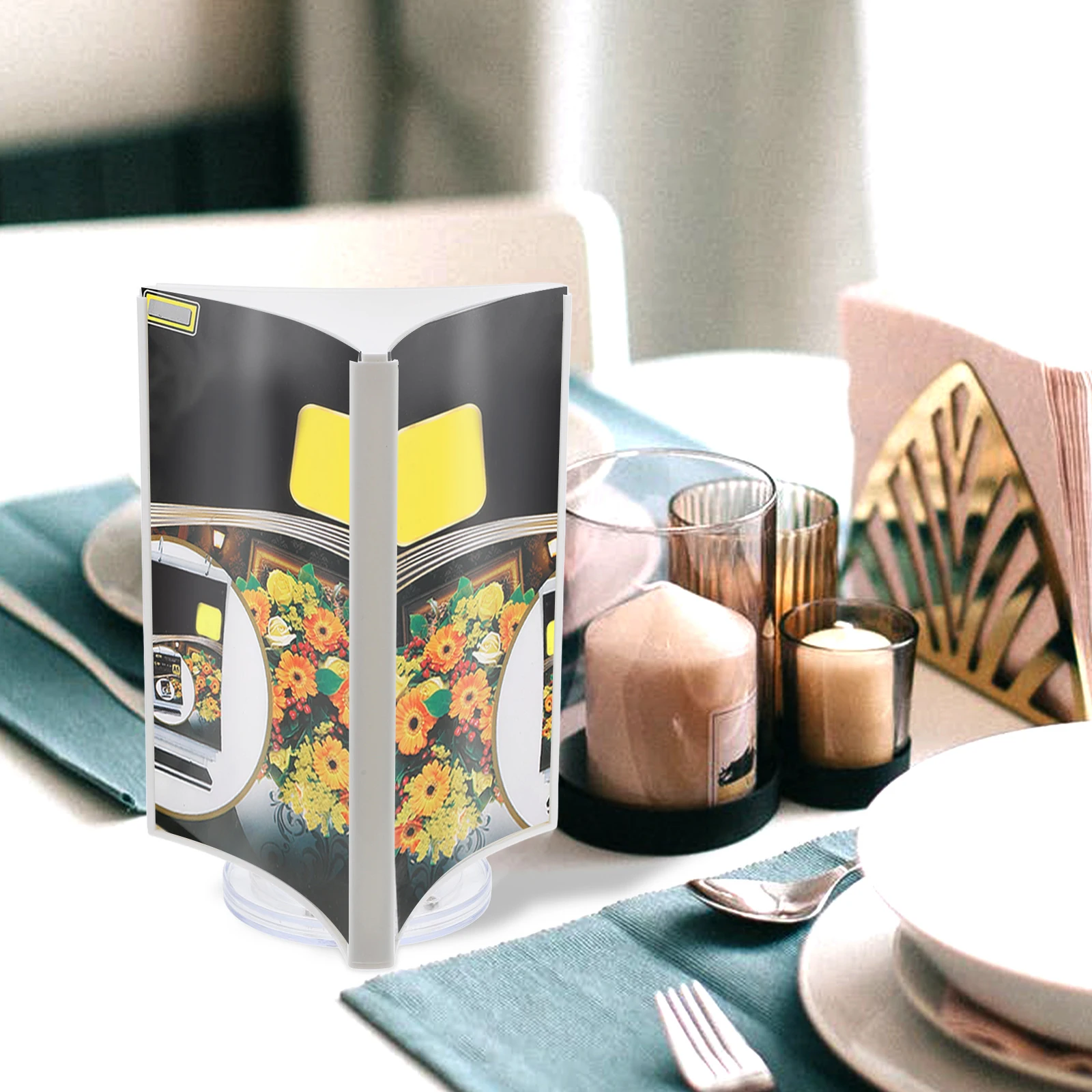 

1pc Rotary Menu Stand Desktop Sign Holder Multi-Side Display Stand For Restaurants Weddings Banquets Stable Vertical