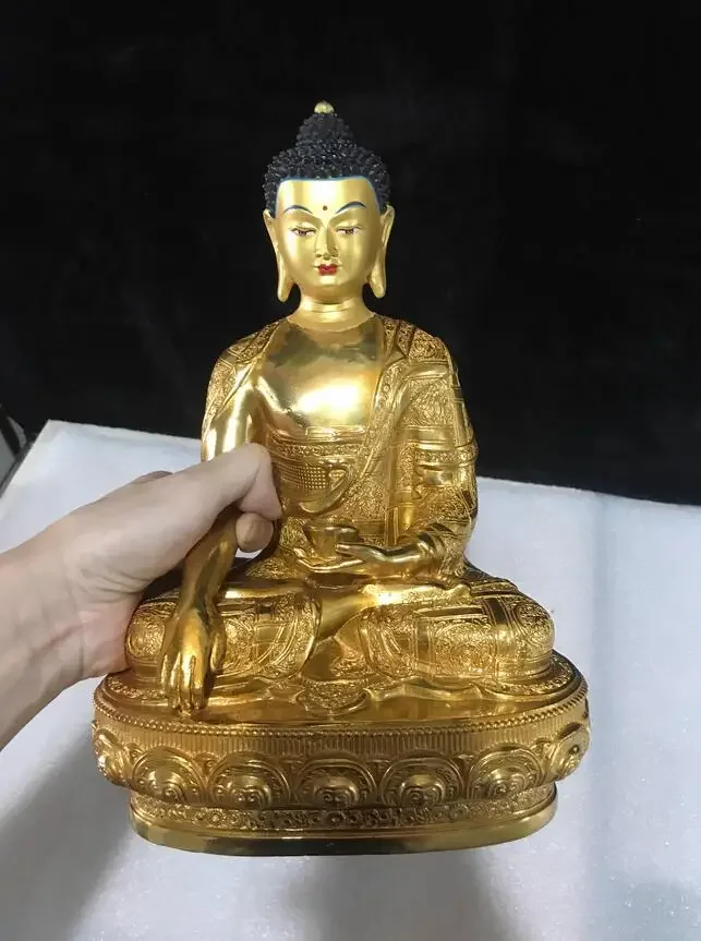 

30cm Tibetan craft Tibetan tantric pure copper gilt Sakyamuni Buddha statue ornaments