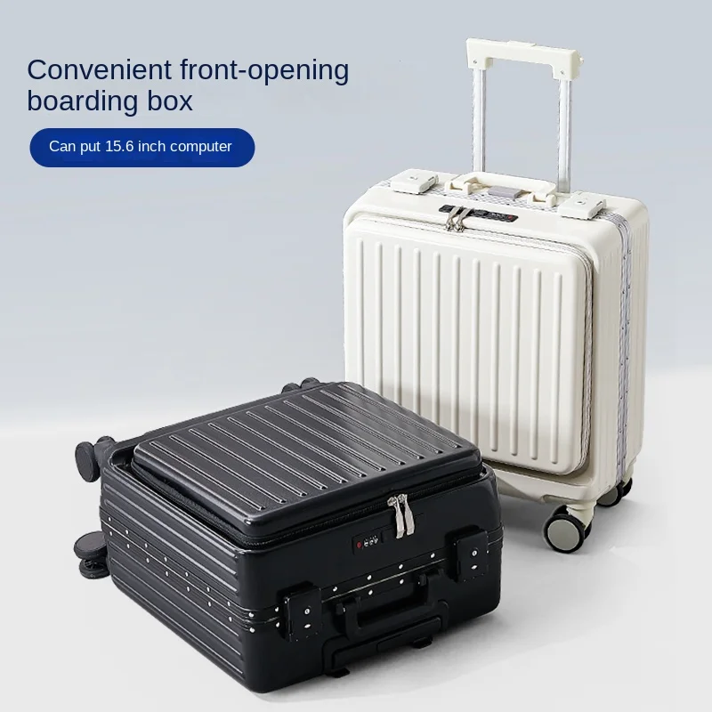 Aluminum Frame Boarding Case Front opening Luggage 16/18/20 inch Mini carrier with Cup holder and Laptop Bag Zipper Suitcases
