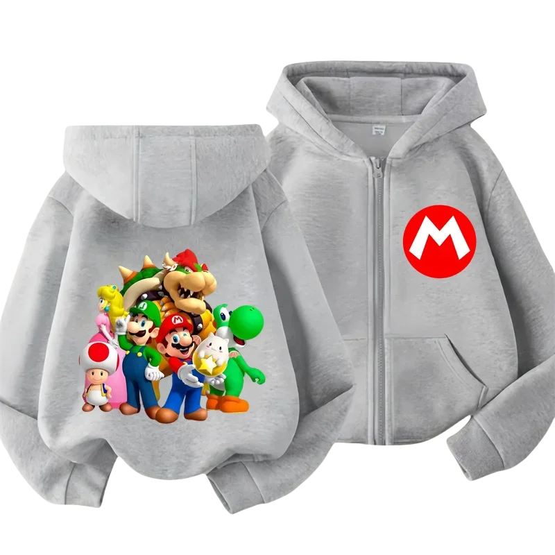 Super Mario Kids Zipper Hoodie Cartoon Print Autumn/Winter Long-sleeved Sweatshirt Casual Top For Boy And Girl Outdoor Jackets