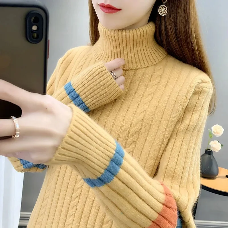 

2025 Autumn Winter Turtleneck Sweater Women's Pullover New High Stretch Long Sleeved Knitted Sweater Looser Female Jumper Tops