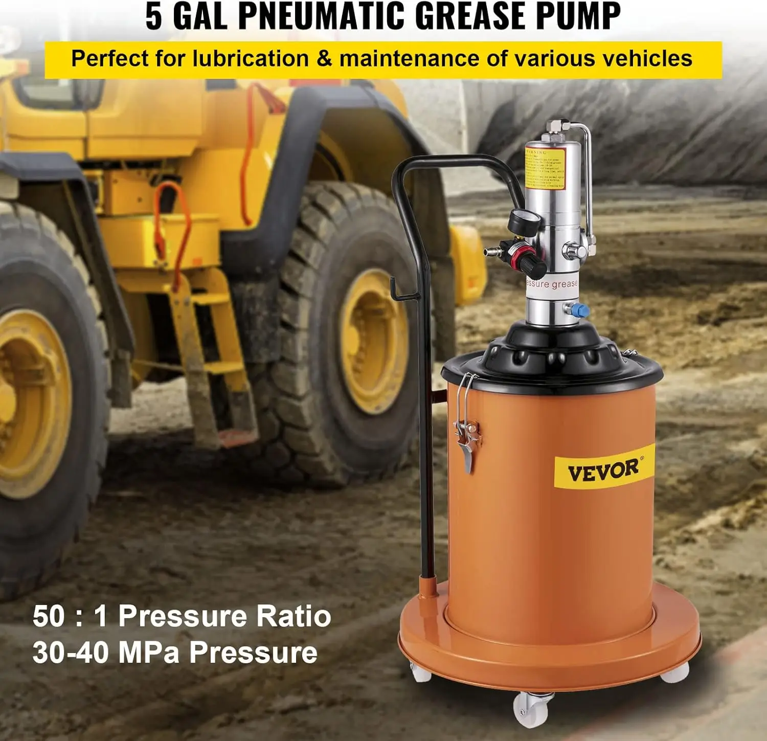 Portable 20L Grease Pump Set Electric 5 Gallon Air Operated Grease Pump with 13.1FT High Pressure Hydraulic Hose