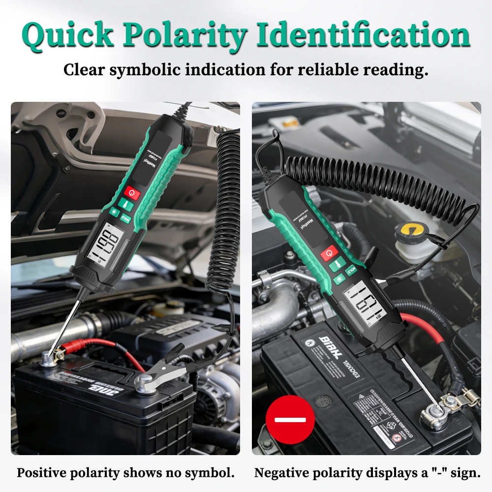 MASTFUYI プロフェッショナル自動識別自動車用テストライト、自動レンジング 3V～100V DC、車/トラック/EV用、導通機能付き