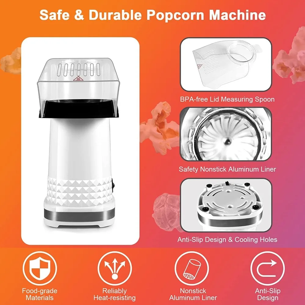 Popcorn Machine, 1200W Air Popper Popcorn Maker with ETL Certified, BPA Free, No Oil, Diy Flavors, 90% Super High Popping Rate