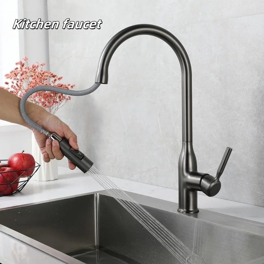 

Grey Draw Sink Faucet 360 Degree Rotation Faucet for Kitchen Gourmet Kitchen Counter Faucet Hot and Cold Tapware