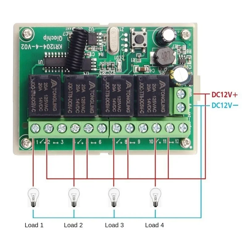 Venda quente 433mhz universal controle remoto dc 12v 24v 4ch rf receptor de relé sem fio e transmissor, para garagem/luz/motor/led