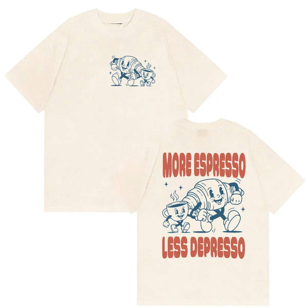 Funny More Espresso Less Depresso Meme T-shirt Men Women Vintage Oversized Cotton T-shirts y2k Harajuku Clothing Fashion T Shirt