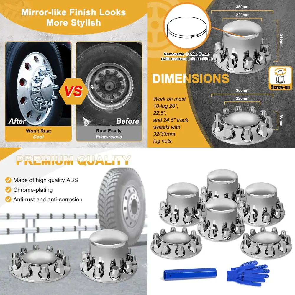 

33-миллиметровая крышка оси Хромированный купол Комбинированный комплект Крышки гаек с резьбой и 2 передними и 4 крышками заднего моста Съемные колпачки ступиц для