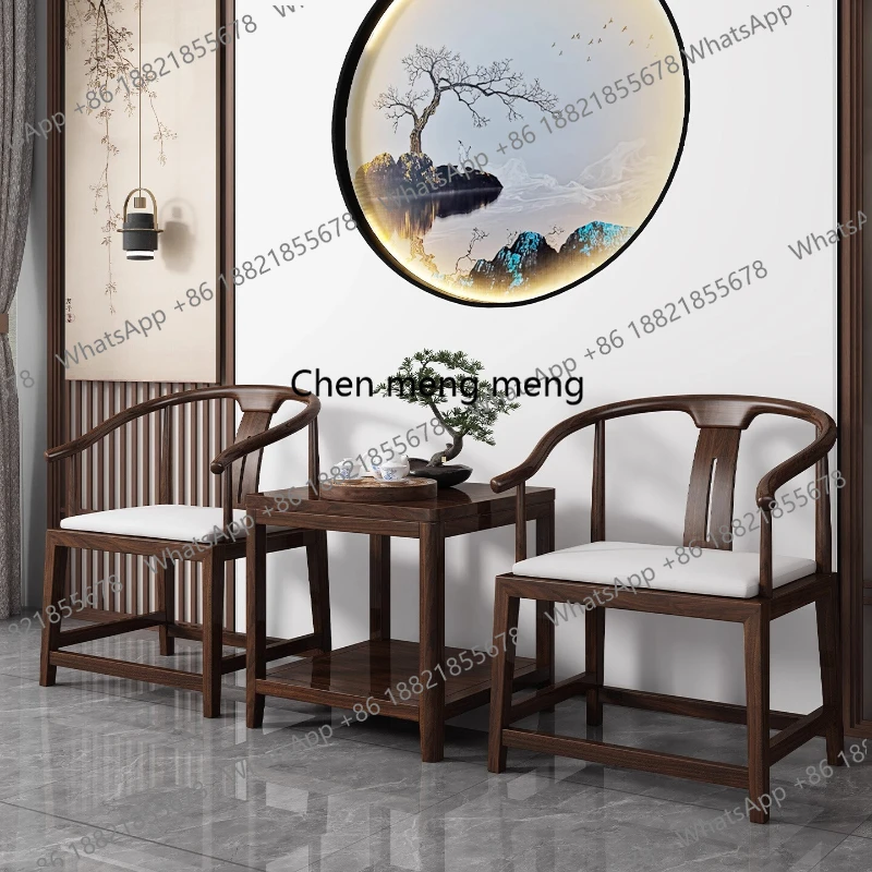 A139 New Chinese solid wood low armchair three-piece set household official hat armchair ebony leisure tea chair