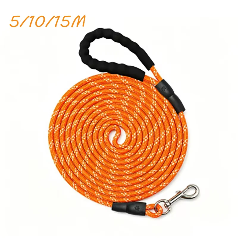 Laisse pour chien en nylon robuste 5M/10M/15M - Idéale pour l'entraînement au rappel et à l'agilité, adaptée aux chiens de taille moyenne à grande