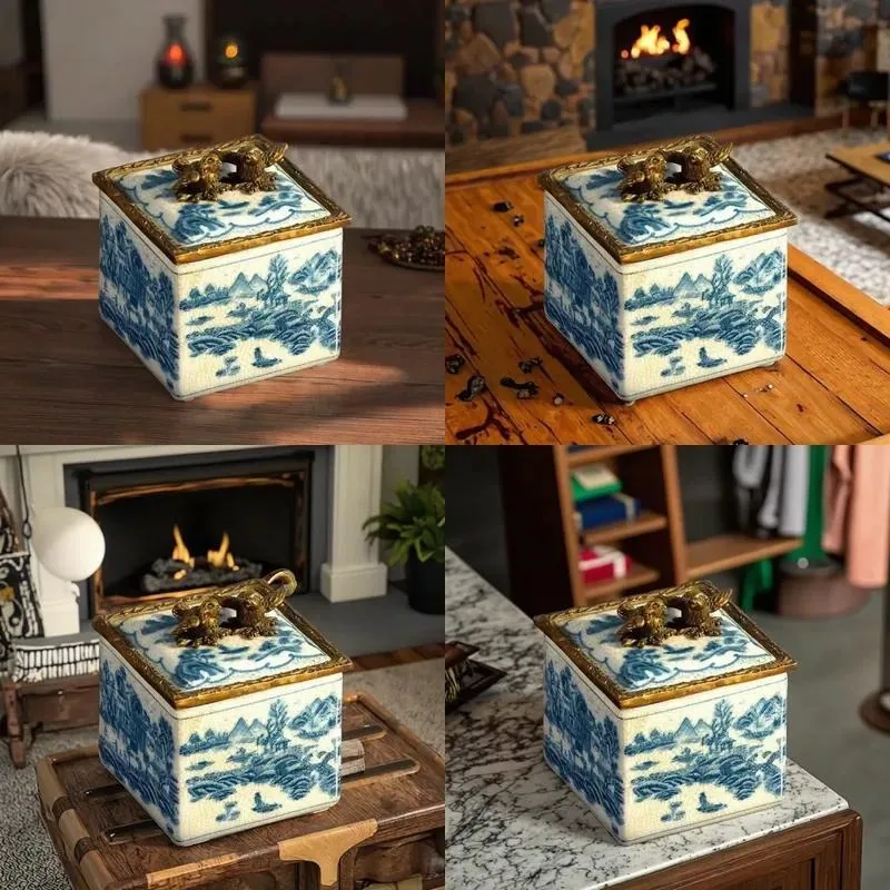 Chinese Blue and White Porcelain Mini Square Storage Box Exquisite Luxury Ceramic Trinket Jewelry Organizer for Home Decor