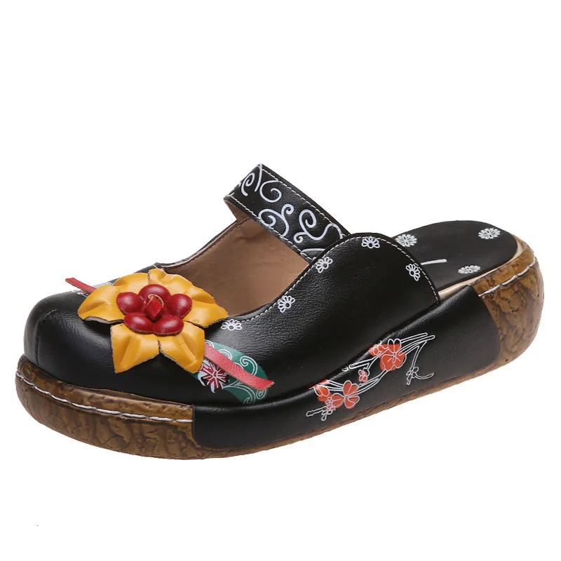 Summer Women Wedges Sandals Slippers Handmade Slides Hand-painted Women Shoes Bohemian Retro Ethnic Sewing shoes