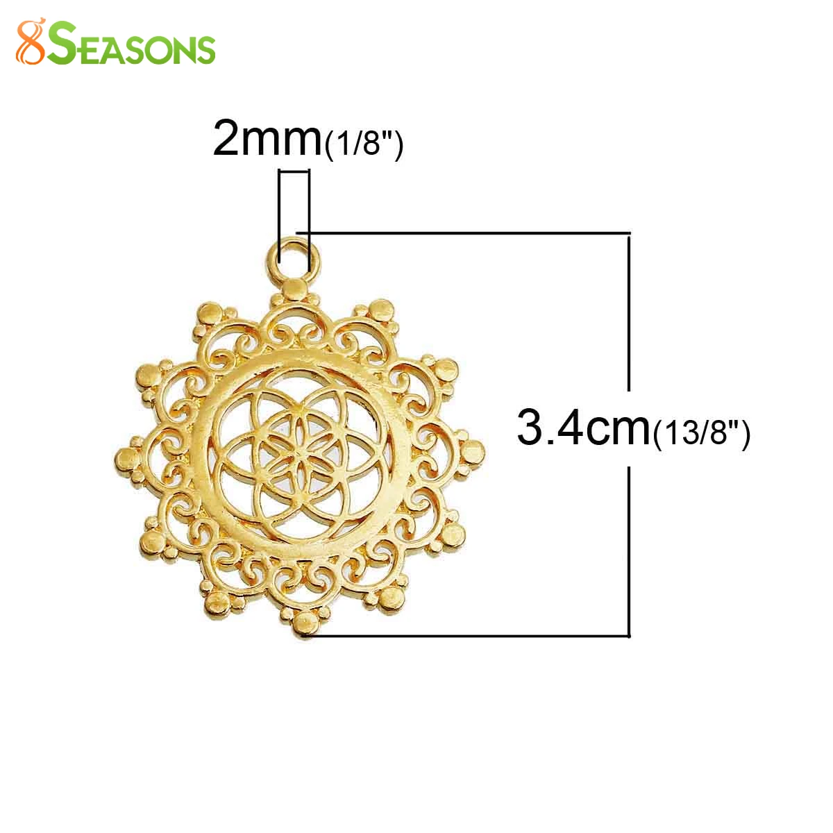 8Seasons Zinc Alloy Seed Of Life Pendants Round Gold/Siver Color Hollow Carved Bohemian Style Charms DIY Necklace Jewelry,5PCs