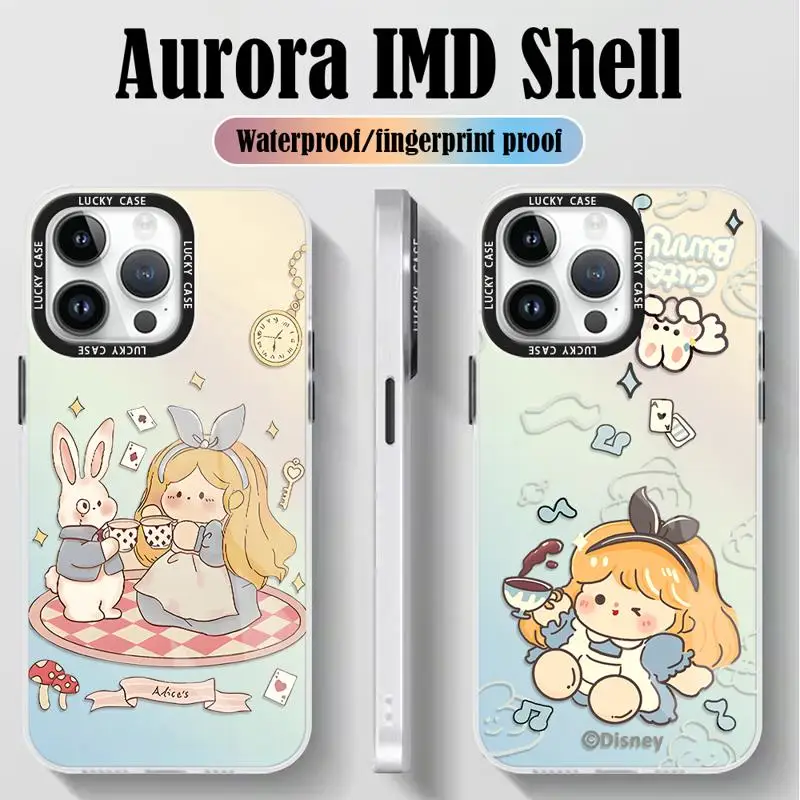 Disney Alice In Wonderland for iPhone 15 14 13 12 11 pro Max XS XR X 7 8 Iridescent Laser Clear Gradient Color Matte Phone Case