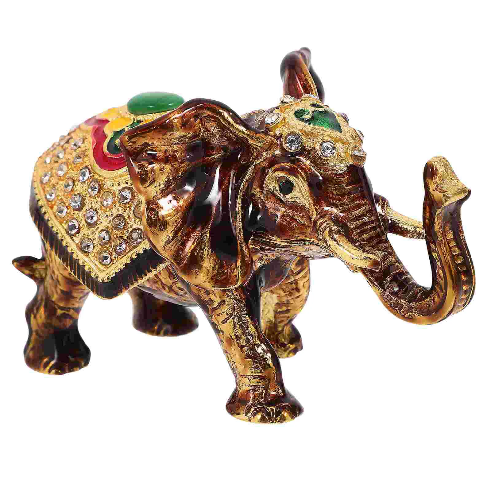 Hand Painted Enamel Elephant Trinket Box Hinged Unique Mini Ring Necklace Jewelry Organizer Figurine Keepsake Home D