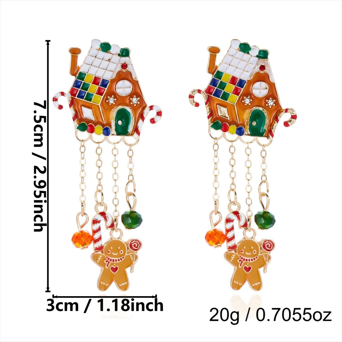 Weihnachtliche Emaille-Ohrringe mit Rentier-Motiv, Schleifen- und Quasten-Design für Damen, Weihnachtsmann-Schlitten, Süßigkeitenhaus, Geschenk-Schmuck – Detail 4