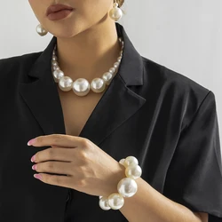 IngeSight.Z Exaggerated Big Imitation Pearls Choker Necklace Women Personality Elegant White Pearl Beaded Bride Jewelry Collares