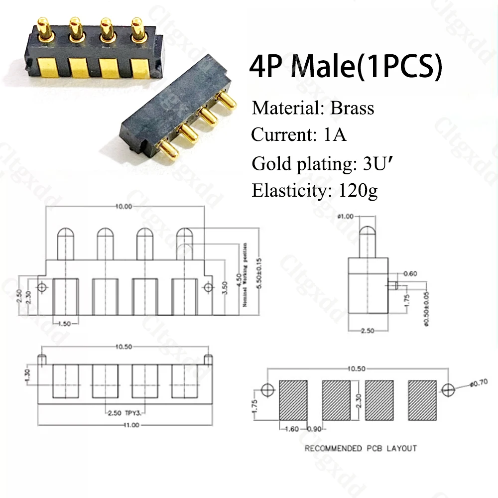 Männlicher & Weiblicher Seitlich Montierter Pogo-Pin-Steckverbinder 2P 3P 4P 5P SMD Federkontakt-Ladebuchse für Smartwatches/Elektronische Geräte – Detail 16