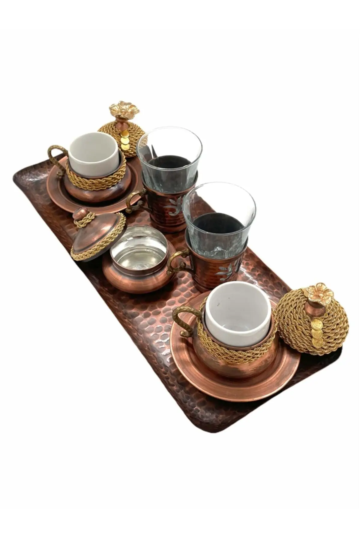 

DOLBOVI 2 li Tombak cup set with Gold chain ornament handmade espresso cup