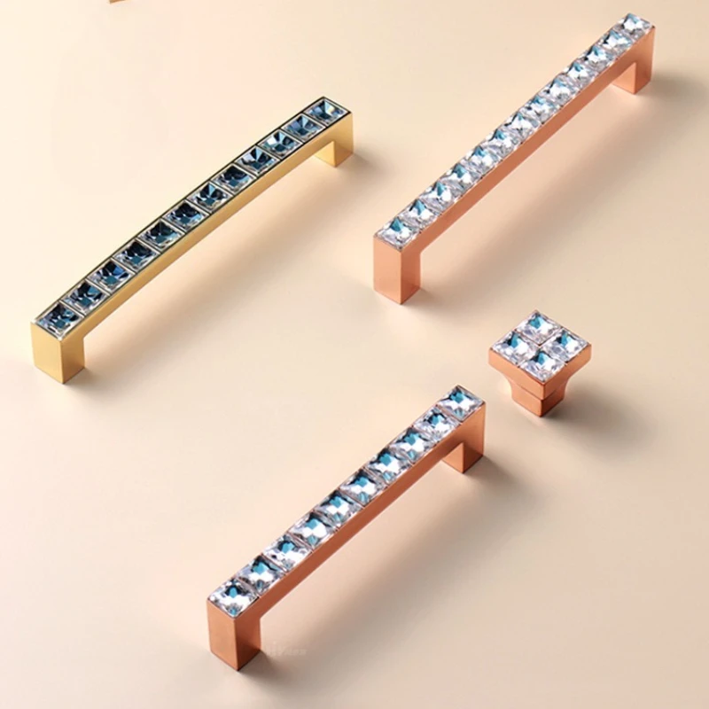 

BCD-Light Luxury Crystal Cabinet Pulls Handles Square Drawer Knobs Wardrobe Door TV Cabinet Zinc Alloy Handle Furniture Hardware