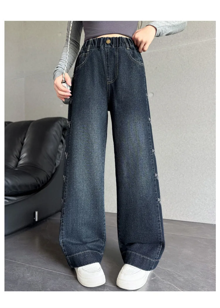 Neue Mädchen-Jeans mit Fleecefutter, Herbst-Winter, dicke, warme Kinderhose mit geradem Bein, Kinder-Allzweck-Jeanshose mit Polarfleece – Detail 19