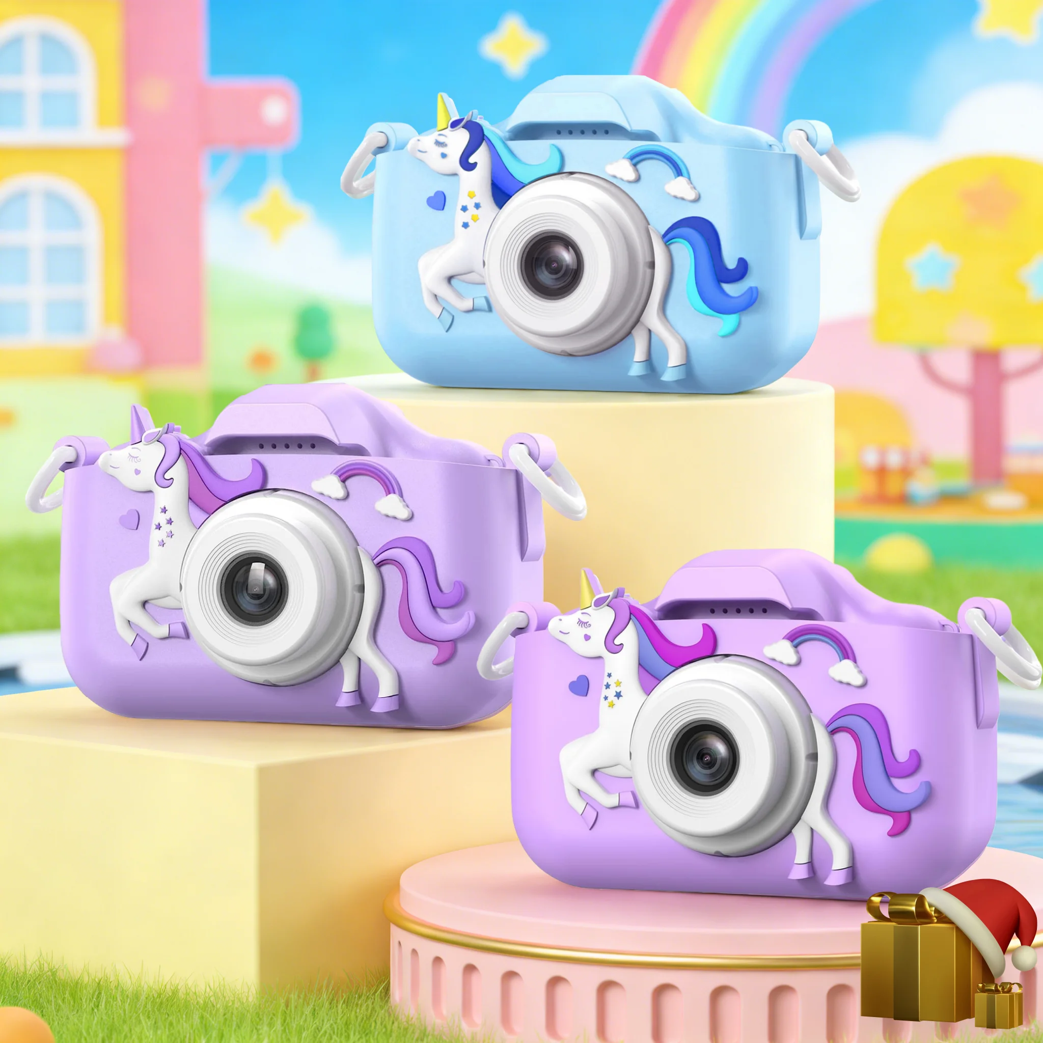 Cameraspeelgoed voor kinderen voor 3-12 jaar oud, 2,4 '' HD-scherm Digitale camera met cartoonstickers/frames. Perfect verjaardagscadeau voor kinderen
